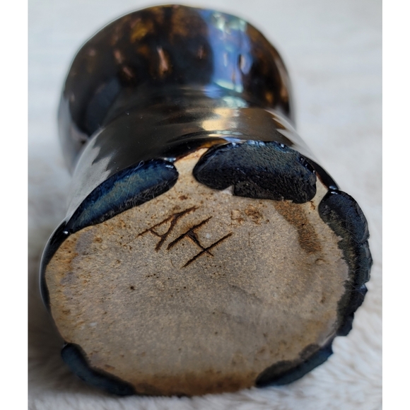 Brown metallic and blue handmade ceramic cup - Picture 11 of 13